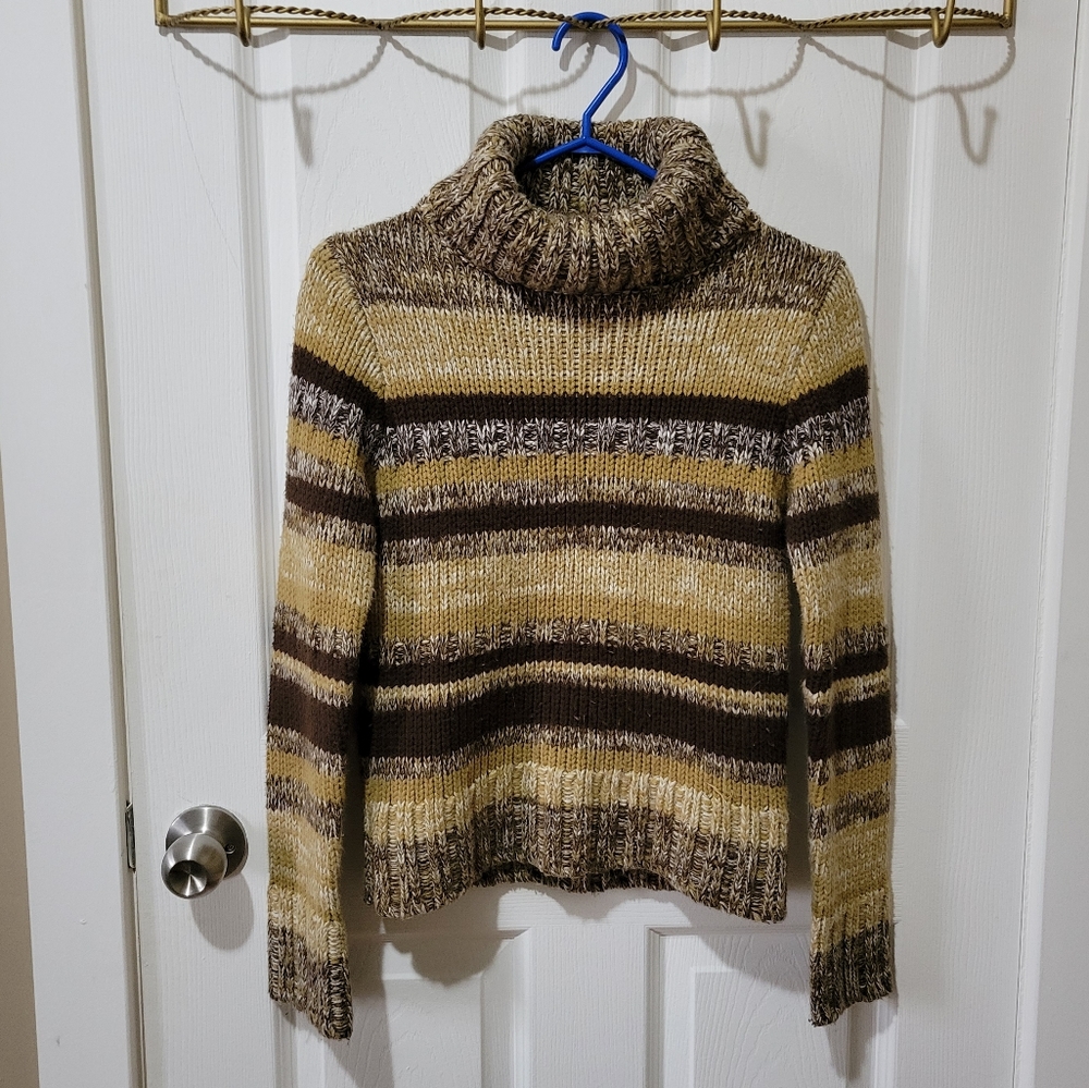 Vintage 80s 90s brown striped knit turtleneck sweater Point Zero small